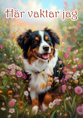 Miniature american shepherd varningsskylt blommor 1 JB