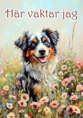 Miniature american shepherd varningsskylt blommor 2 JB