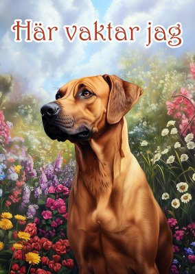 Rhodesian ridgeback varningsskylt blommor 1 JB