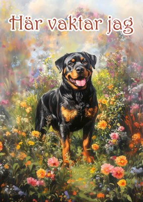 Rottweiler varningsskylt blommor 2 JB
