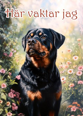 Rottweiler varningsskylt blommor 3 JB