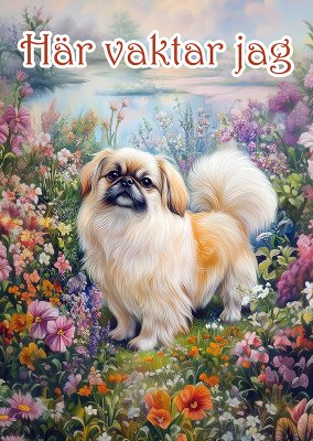 Tibetansk spaniel varningsskylt blommor 1 JB