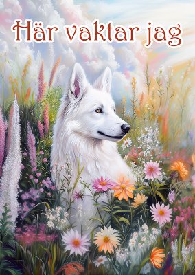 Vit herdehund varningsskylt blommor 1 JB