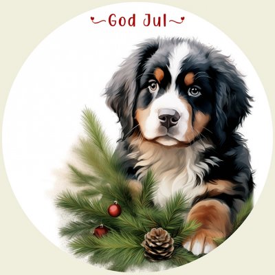 Berner sennenhund juletiketter runda olika storlekar/antal