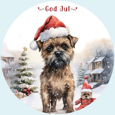 Borderterrier juletiketter runda olika storlekar/antal