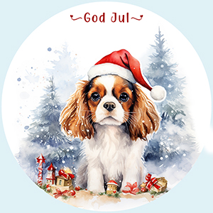 Cavalier king charles spaniel juletiketter runda olika storlekar/antal 1