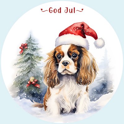 Cavalier king charles spaniel juletiketter runda olika storlekar/antal 3