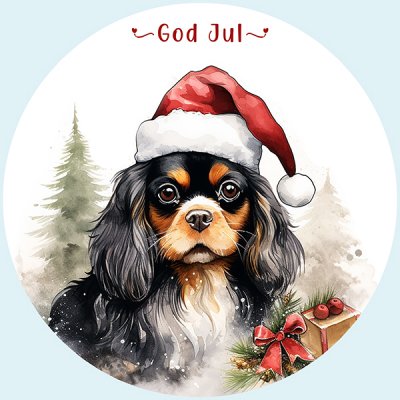 Cavalier king charles spaniel juletiketter runda olika storlekar/antal 4