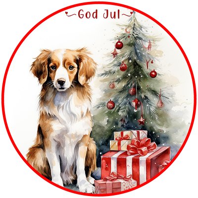 Nederlandse kooikerhondje juletiketter runda olika storlekar/antal