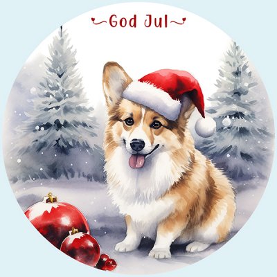 Welsh corgi pembroke juletiketter runda olika storlekar/antal 5