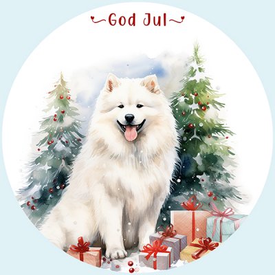 Samojedhund juletiketter runda olika storlekar/antal 2