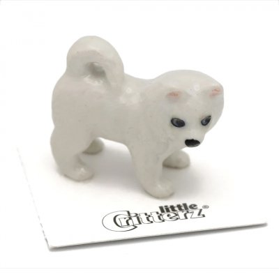 Japansk spets / samojedhund / american eskimo dog miniatyr porslinsfigur Eskie