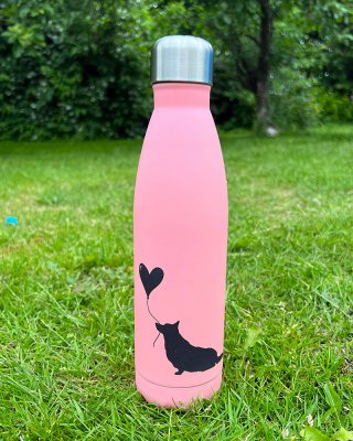 Welsh corgi pembrke termosflaska av rostfritt stål matt rosa