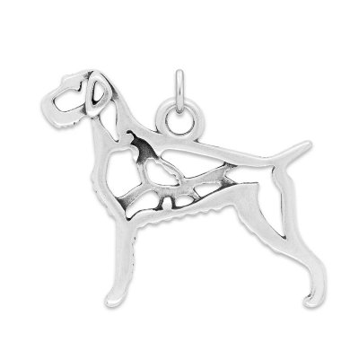 Strävhårig vorsteh hängsmycke av silver helfigur med vaktel