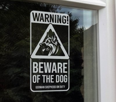 Tysk schäferhund fönsterdekal Beware of the dog V1
