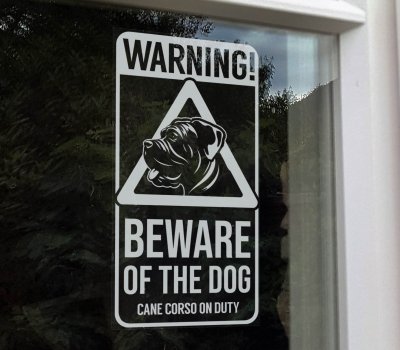 Cane corso fönsterdekal Beware of the dog V4
