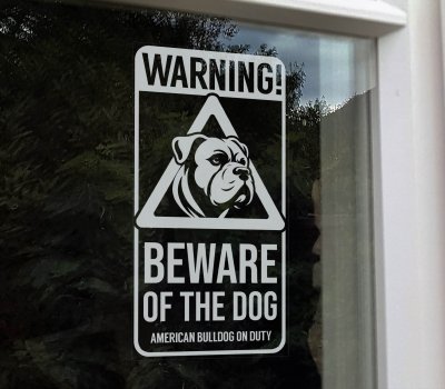 American bulldog fönsterdekal Beware of the dog V7