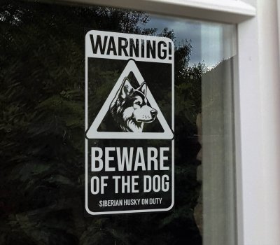 Siberian husky fönsterdekal Beware of the dog V8